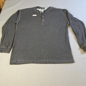 Basic Equipment Mens Gray Ribbed Henley Long Sleeve Shirt Distressed Grunge M